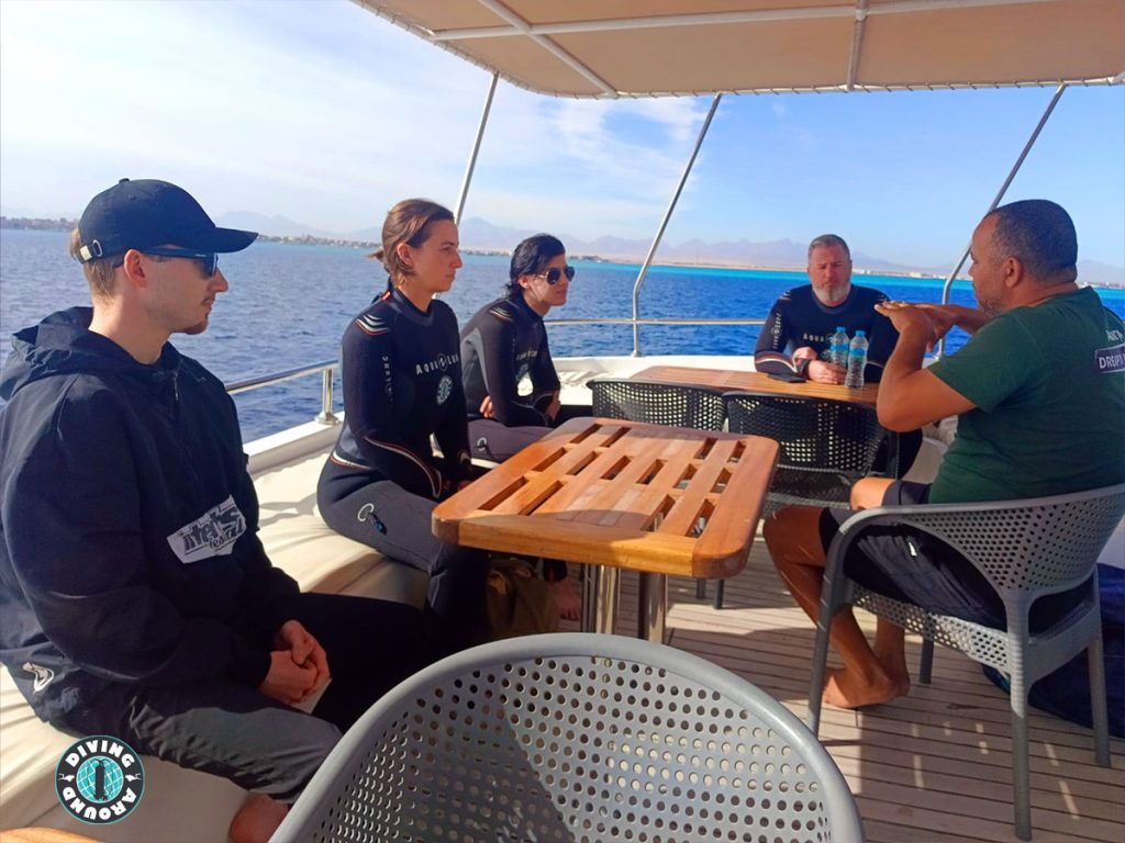 Dive boat at a Hurghada reef site for introductory diving excursions